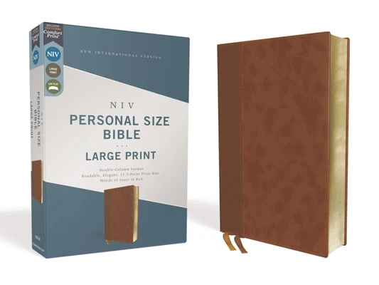 Niv, Personal Size Bible, Large Print, Leathersoft, Brown, Red Letter Edition, Comfort Print
